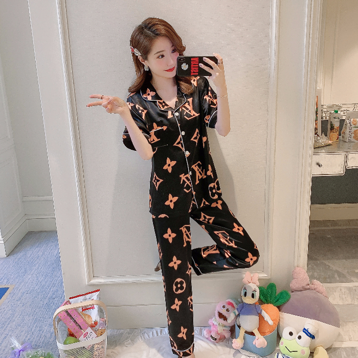 Bộ Đồ Ngủ Vải Lụa Satin Tay Ngắn + Quần Dài Thời Trang Cho Nữ Size M-5XL