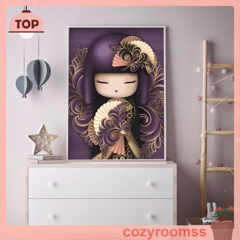 Bộ Tranh Đính Đá 5d Tự Làm Hình Búp Bê Kokeshi 30x40cm