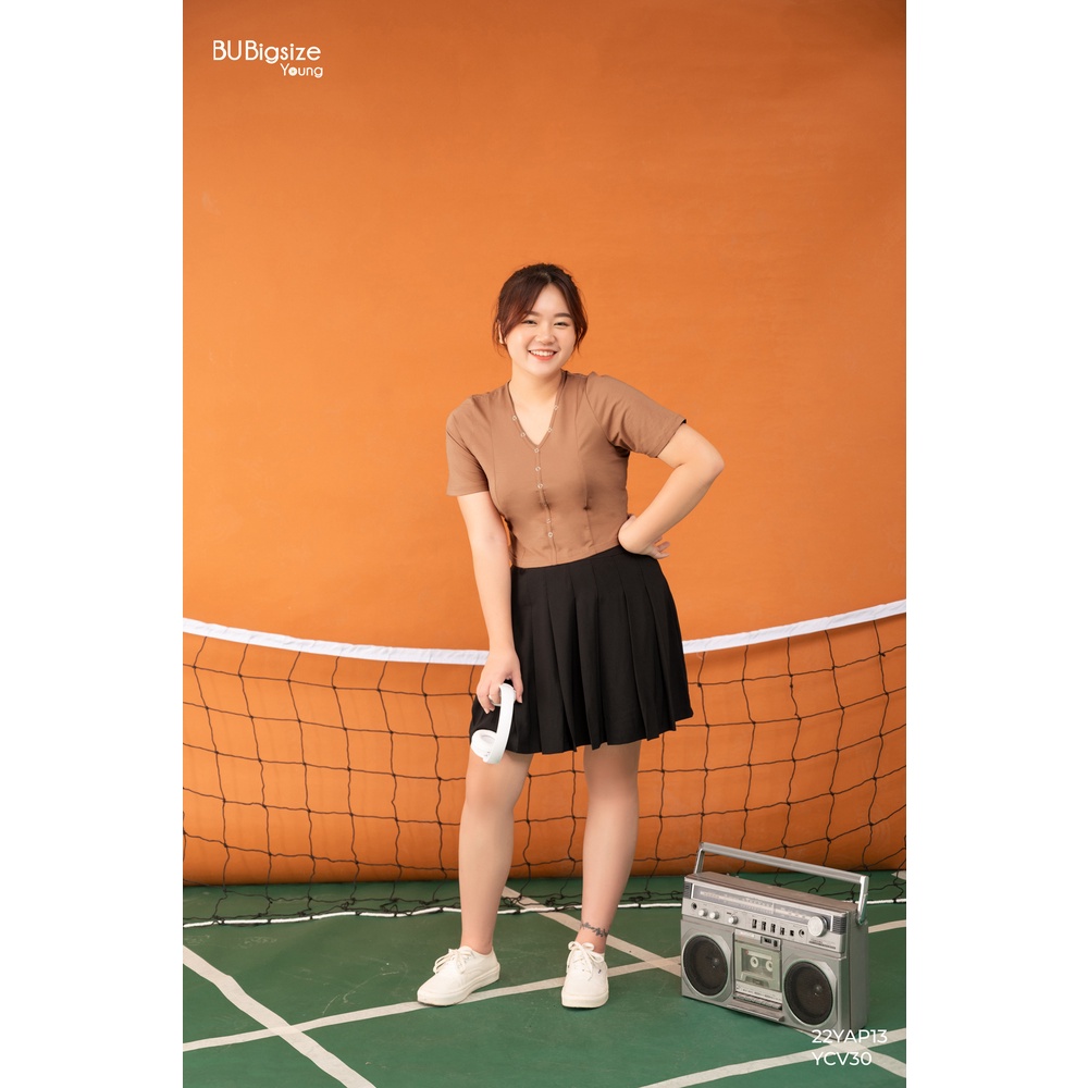 Áo thun cổ tim 7 mảnh cúc bấm BIGSIZE (55kg đến 95kg) - 22YAP13 - [BU Bigsize Young]