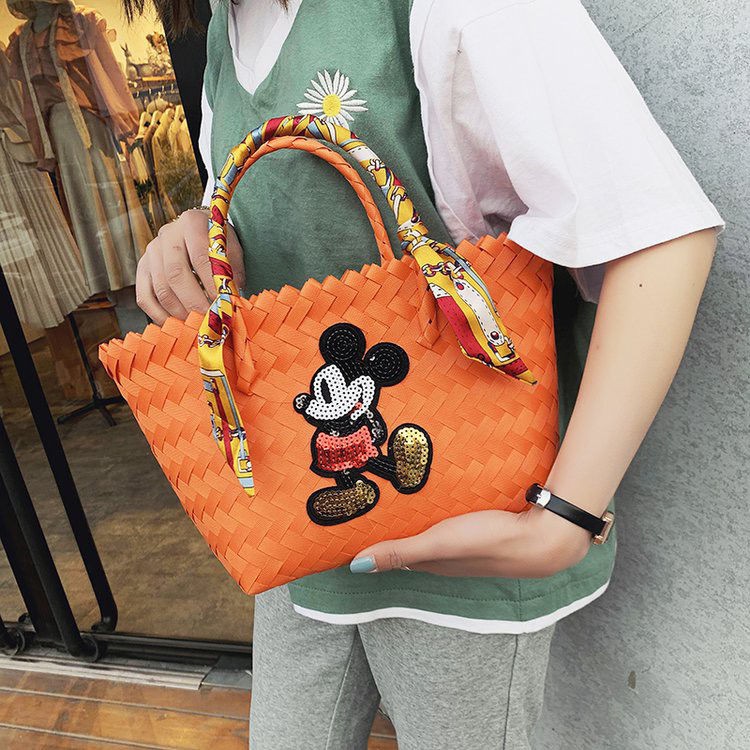 ✇☂✜Túi Xách Đan Cói Thiết Kế Hình Mickey Đơn Giản Thời Trang Đi Biển Xinh Xắn