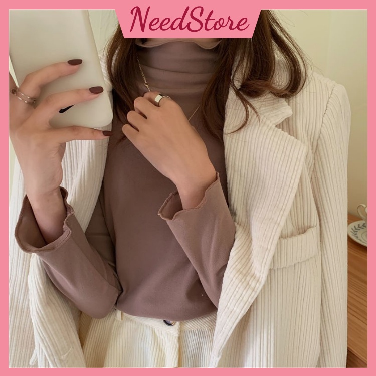 Áo giữ nhiệt nữ cổ 3 phân siêu ấm chất nỉ nhung hai mặt cao cấp mềm mịn ôm body co giãn thoải mái phong cách hàn quốc