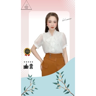 Sơ mi nữ voan tơ cúc ngọc cổ nơ