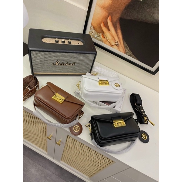 Túi xách nữ kẹp nách da trơn phối dây đeo chéo bản to eo vì