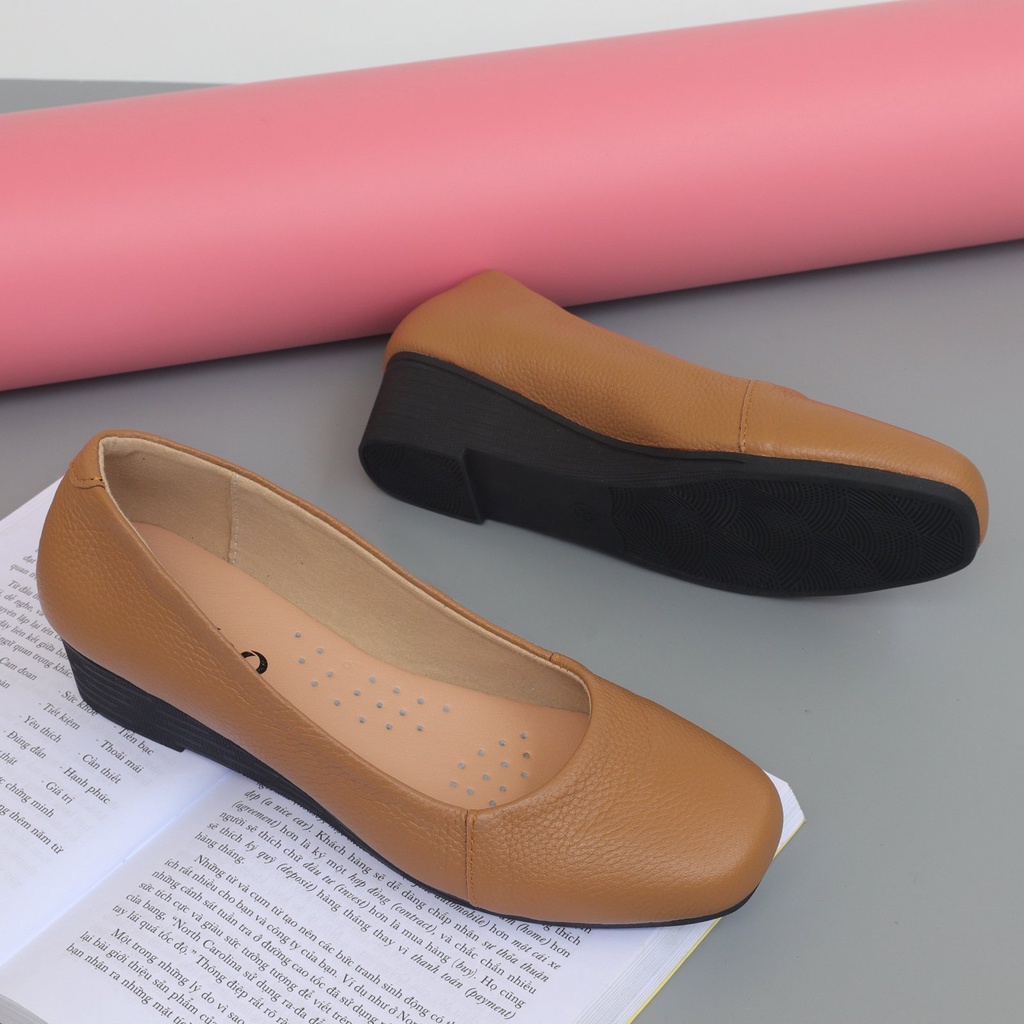 Giày nữ đế xuồng cao 4p, giày công sở nữ da bò mềm êm - HT.NeO4614