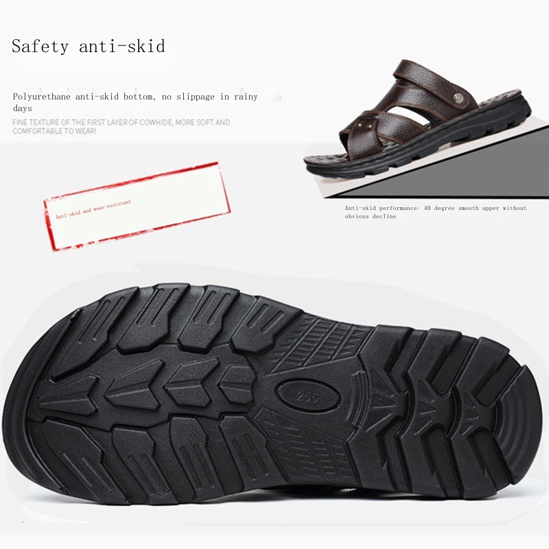 Dép Sandal Bằng Da Bò Thật Hai Cách Mang Mang Đi Biển Mùa Hè Đơn Giản Dành Cho Đàn Ông Trung Niên