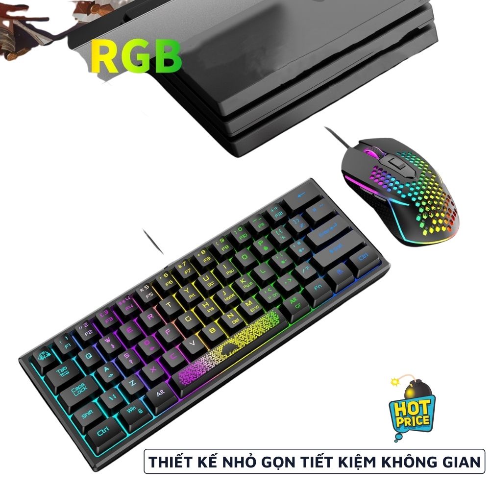 Bàn Phím Mini LED Ziyou K61 Gaming Full Chế Độ, Thiết Kế Nhỏ Gọn 62 Phím Tiêu Chuẩn, Tương Thích Trên Máy Tính, Laptop