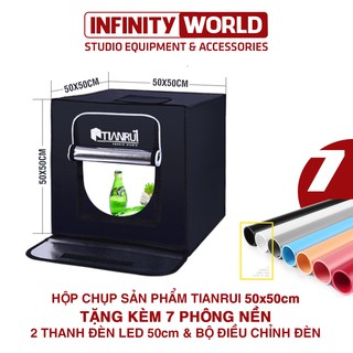Hộp đèn chụp ảnh sản phẩm chuyên nghiệp TIANRUI 50x50cm (Đã gồm 2 LED Và bộ điều chỉnh độ sáng)(Tặng kèm 7 phông nền)