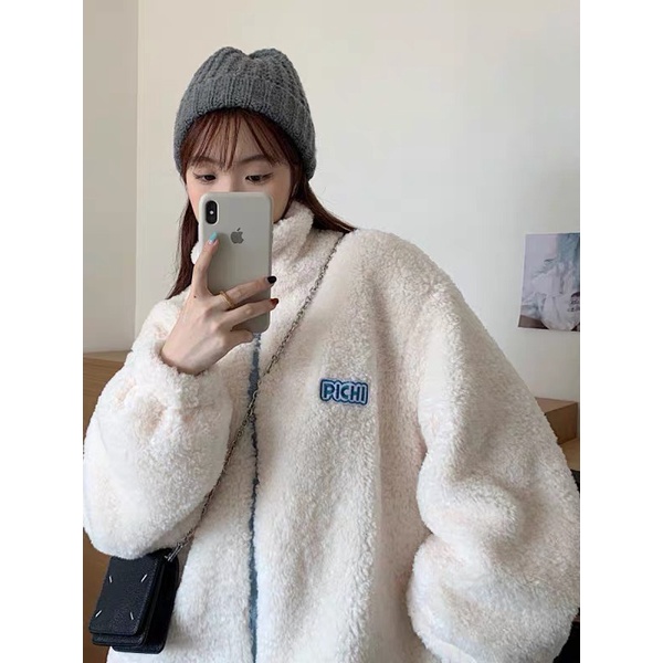 FREESHIP Áo khoác lông cừu PICHI 2 mặt logo thêu nam nữ Hottrend 2022 Unisex dáng Hàn Quốc form rộng X.store 538