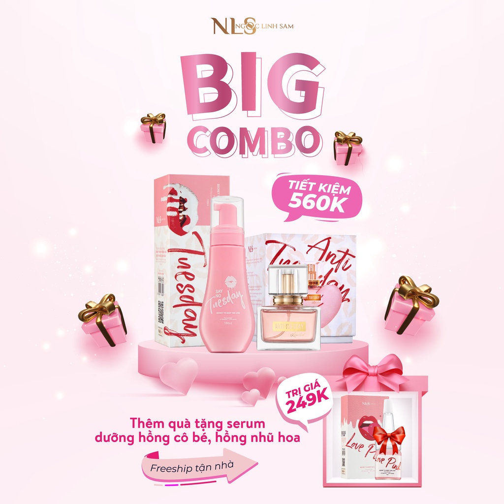 Combo Dung Dịch Vệ Sinh SAYNO TUESDAY & Nước Hoa Xịt, Serum dưỡng ANTI TUESDAY NLS Cho "Cô Bé" Thơm Hồng