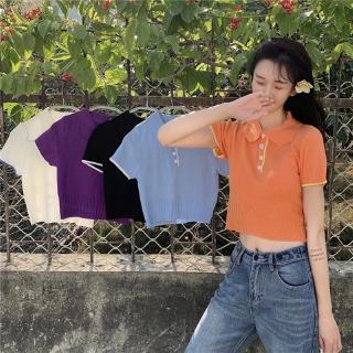 Áo thun croptop tay ngắn cổ bẻ thời trang cho nữ
