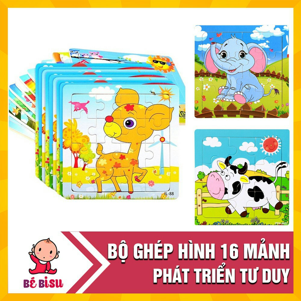 Bộ Ghép Hình Bằng Gỗ 16 Mảnh Thông Minh Cho Bé