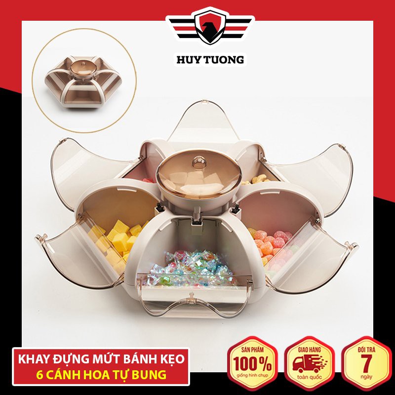 Khay mứt 🥟 FREESHIP 🥟 Hộp bánh mứt ngày tết hoa 6 cánh tự bung phiên bản 2021 - Huy Tưởng