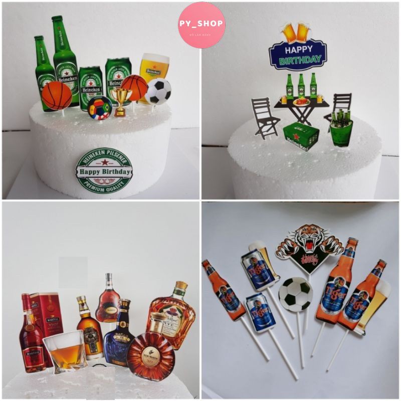 Set cắm giấy hình bia trang trí bánh kem- set cắm bánh kem