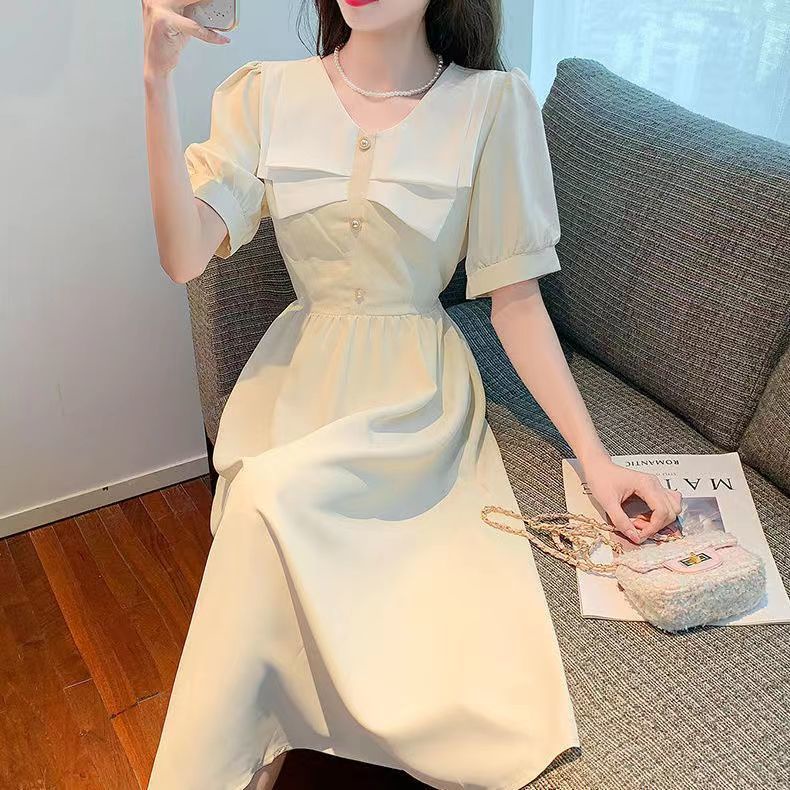 Đầm Midi Chữ A Mùa Hè Phong Cách Retro Kiểu Pháp Thanh Lịch Hàng Mới