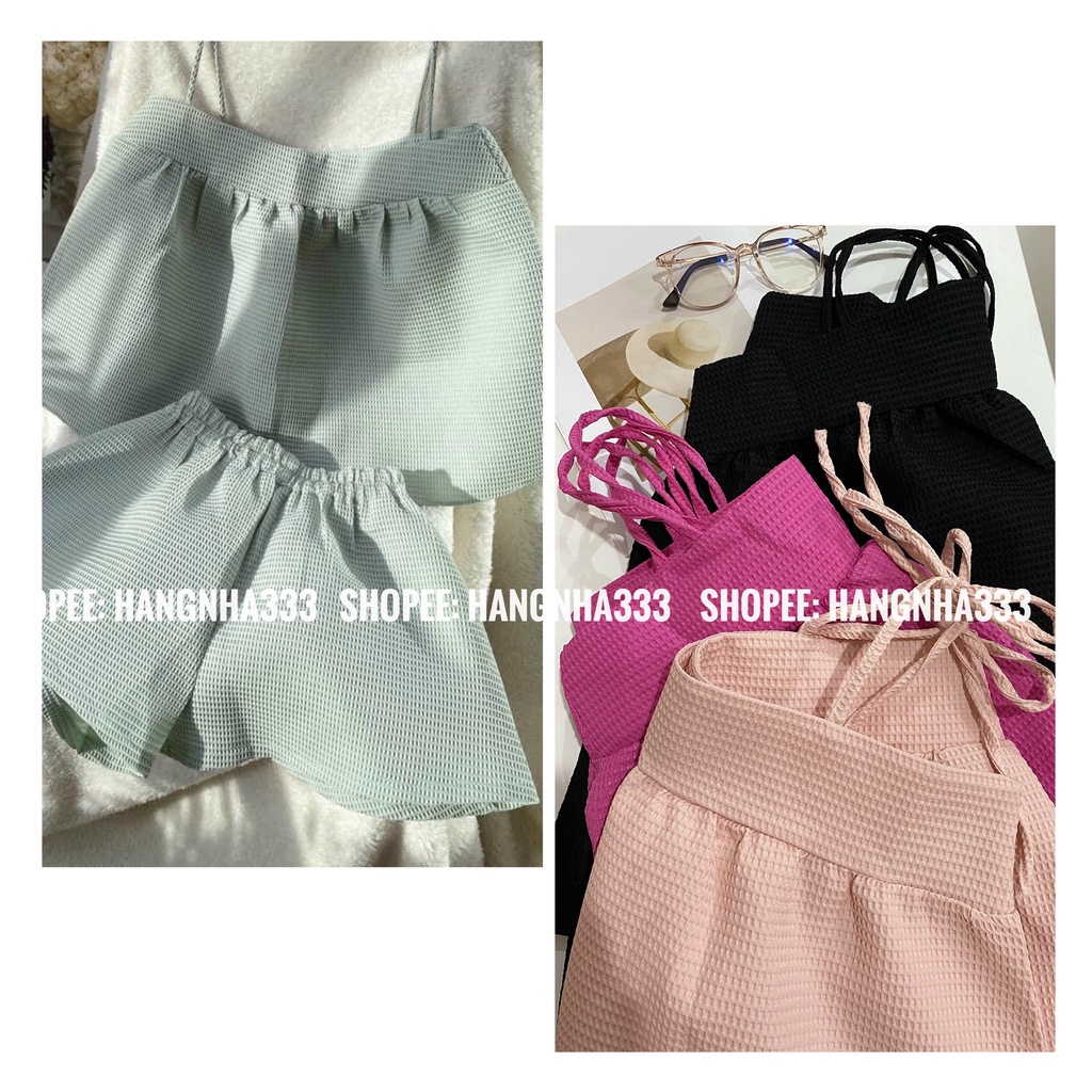 Set Quần short + Áo 2 dây cột Xốp sang chảnh Ulzzang basic trendy