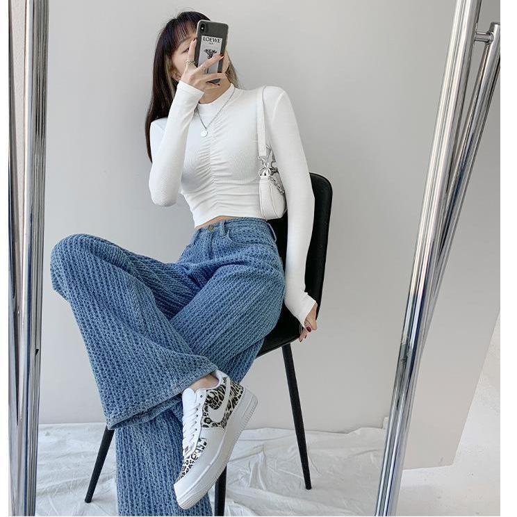 Quần Jeans ống rộng lưng cao thời trang mùa hè mới cho nữ