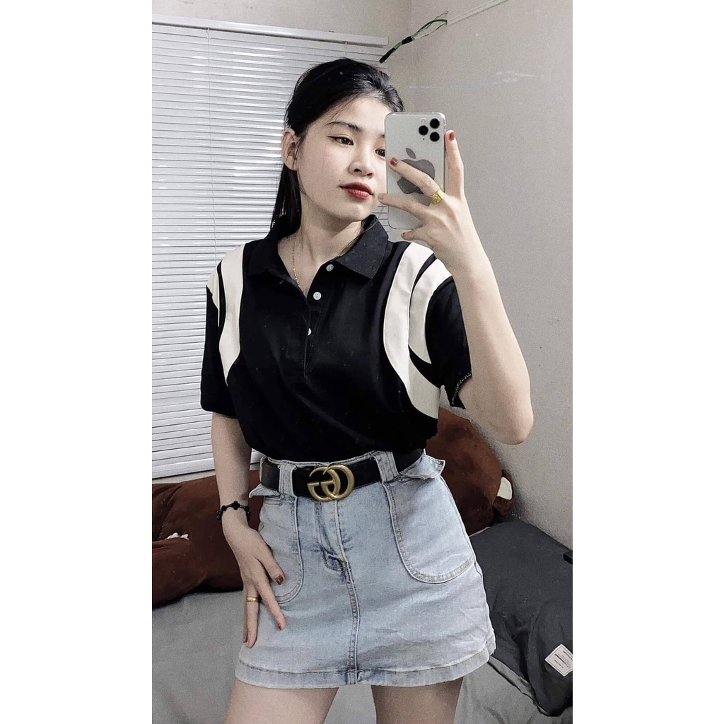 Áo thun nam nữ polo unisex tay lỡ form rộng freesize phối viền sọc vai CaMa Store M302