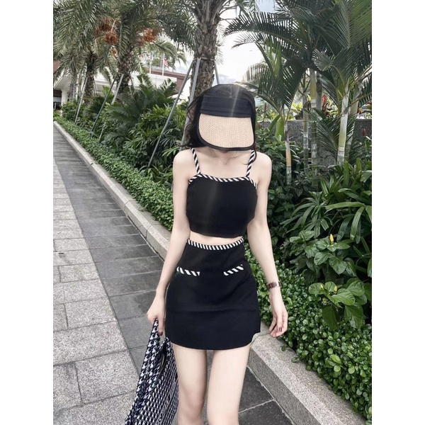 SET ÁO 2 dây viền vằn siêu xinh ( ảnh tự chụp 100%)