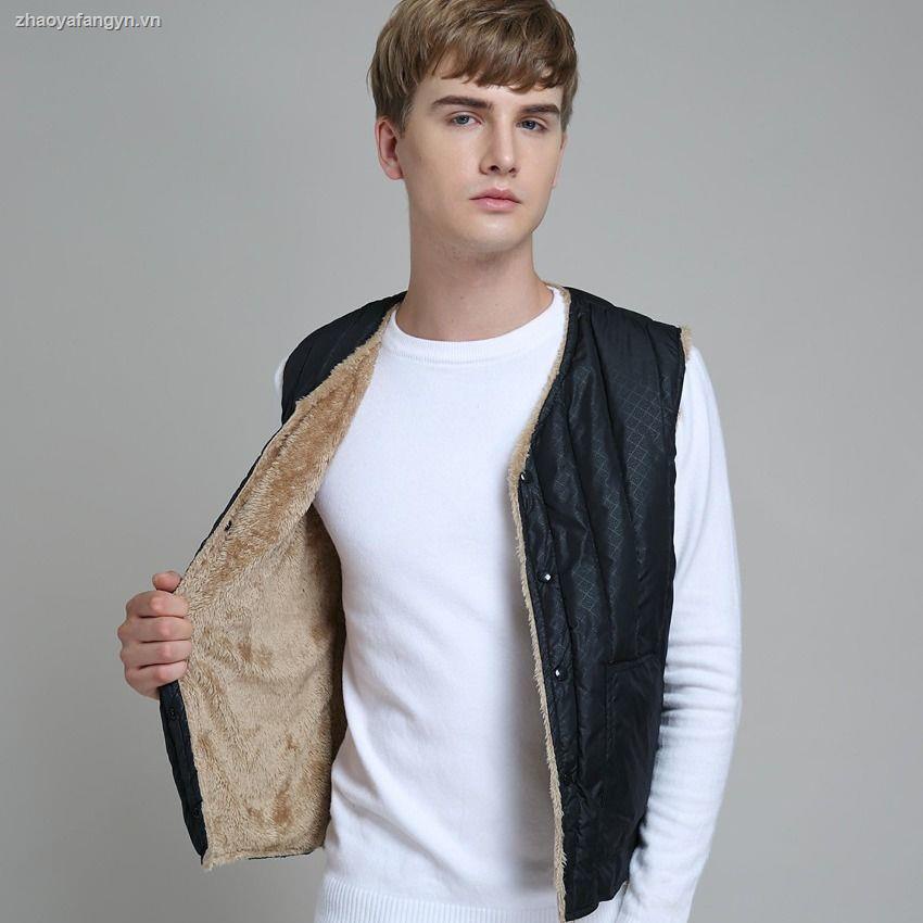 Áo khoác phao không tay lót nhung cotton dáng ngắn thời trang mùa đông dành cho nam