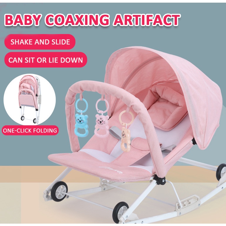2 TRONG 1👶 Ghế bập bênh cho bé👶 Nôi trẻ sơ sinh có thể gập lại Rocker bouncer &bánh xe thoải mái Xích đu 0-36 tháng17296