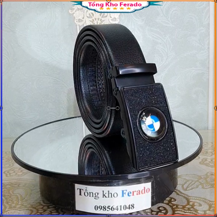 Dây thắt lưng nam da thật BMW 01, Dây nịt da nam khóa tự động mặt hợp kim không rỉ đen thời trang FERADO