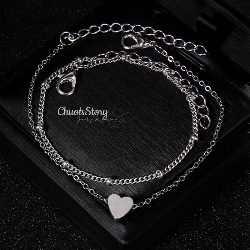 Vòng tay nam nữ 2 lớp hình trái tim, lắc tay unisex thời trang Hàn Quốc - VTU0005