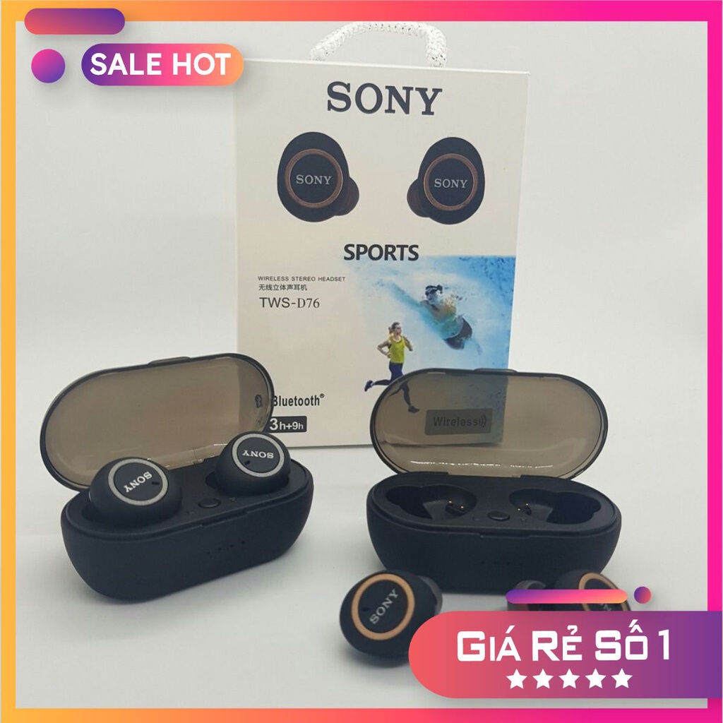 Tai nghe Bluetooth Đen Sony sport TWS-D76 Rất ấm Bass-treble rõ ràng - Bảo Hành 6 tháng