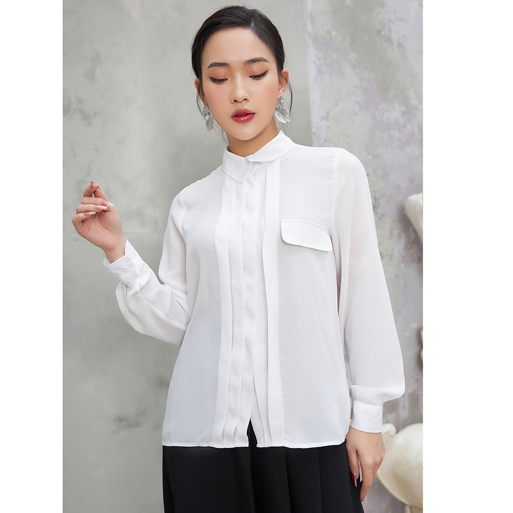 Áo sơ mi voan nữ công sở 92WEAR 3 MÀU, đủ size, cổ đức 2 túi ASA1571