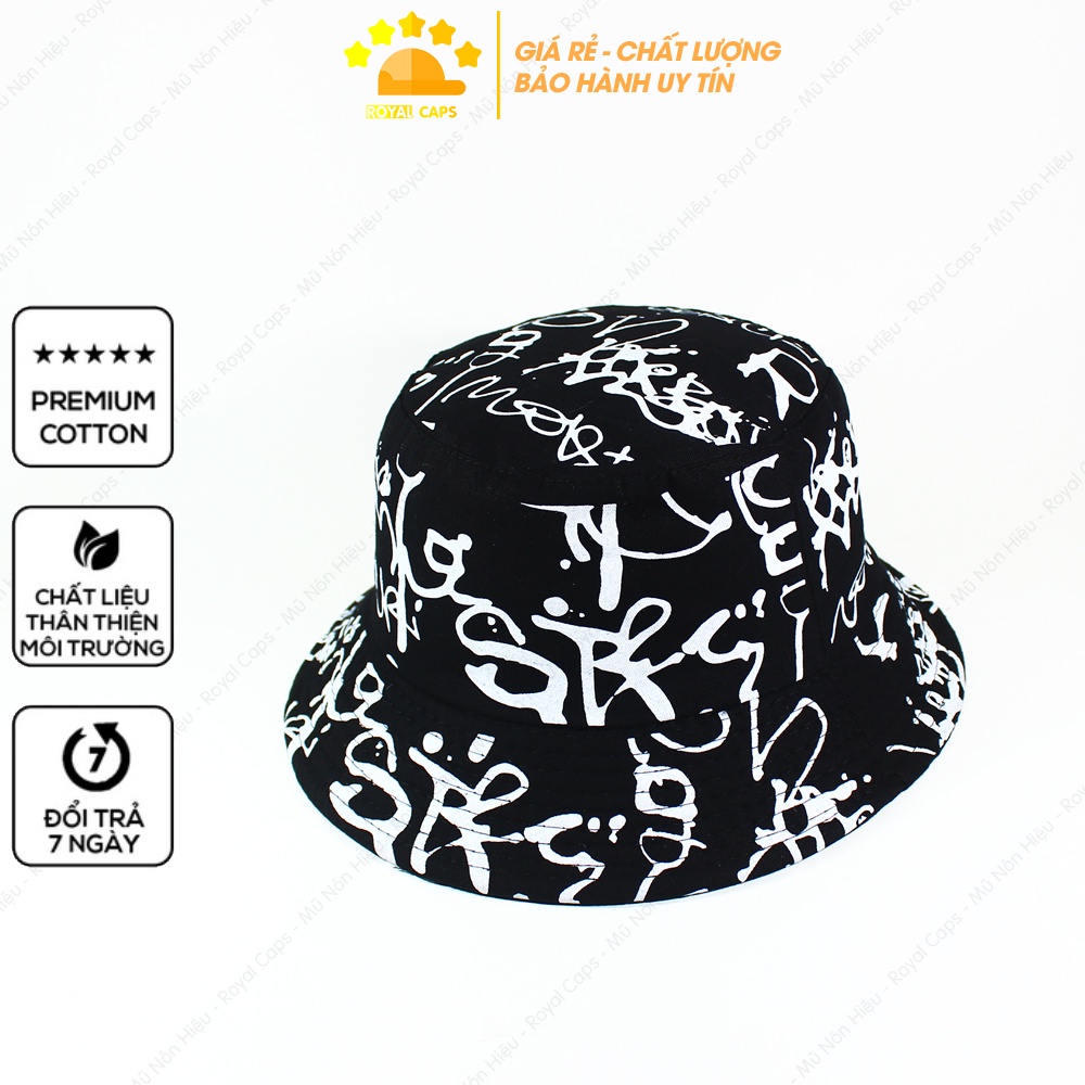 Mũ Bucket Nón Bucket Tai Bèo Nam Nữ Hàn Quốc Graffiti Hiphop Streetstyle Đen Vải Kaki Unisex - Royal Caps