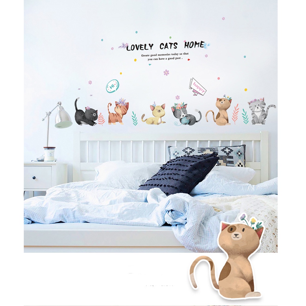 Decan dán tường, tranh dán tường hình chú mèo vui nhộn, trang trí phòng cho bé SK7184