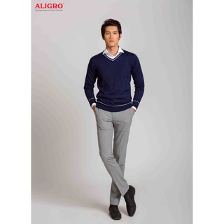Áo len dài tay Aligro ALEND041 xanh tím than phối kẻ, áo len thời trang, áo len lông cừu, len mềm mịn,không bai gião