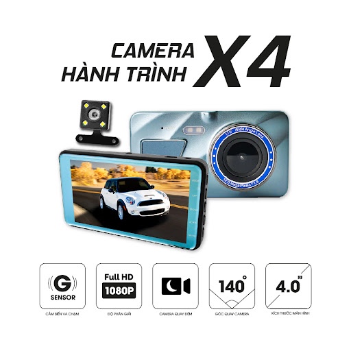 CAMERA HÀNH TRÌNH TRƯỚC SAU FULL HD X4 - TÍCH HỢP MÀN CẢM ỨNG