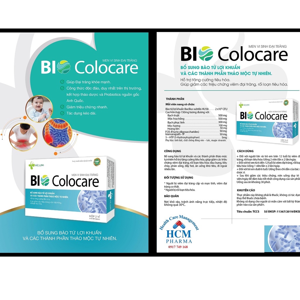 Men vi sinh đại tràng tăng sức đề kháng probiotic BIO COLOCARE bào tử lợi khuẩn giảm đầy hơi tiêu chảy chướng bụng 20v