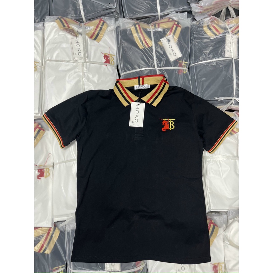 Áo thun polo nam có cổ tay ngắn phối họa tiết logo đẹp chất vải cotton co dãn in nhiệt cao cấp 2 màu trắng, đen