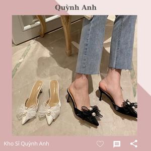 sục nữ cao gót 6cm quai nơ đính đá họa tiết sang chảnh mã M90