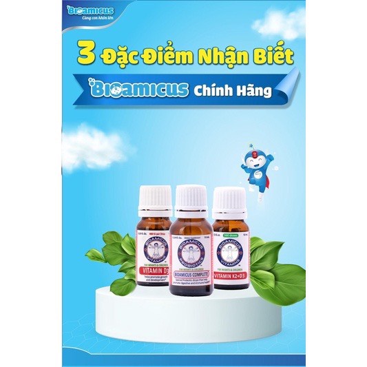 BIOAMICUS Vitamin D3 cho bé, Giúp bổ sung Vitamin D3 cho bé, tăng cường hấp thu Calcium, Hỗ trợ phát triển xương, răng