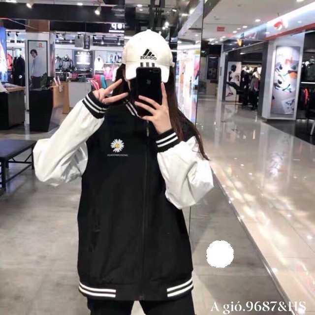 Áo khoác gió hoa cúc tay trắng - HS