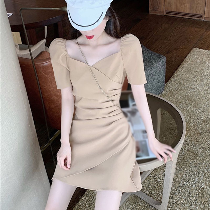 Đầm tay phồng cổ vuông màu trơn thời trang quyến cho nữ