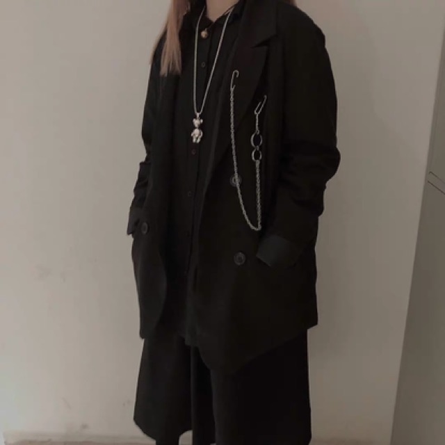 Áo Vest/ blazer đen dáng Oversized kèm dây xích siêu ngầu cho Nam và Nữ Ulzzang (ảnh thật) | BigBuy360 - bigbuy360.vn
