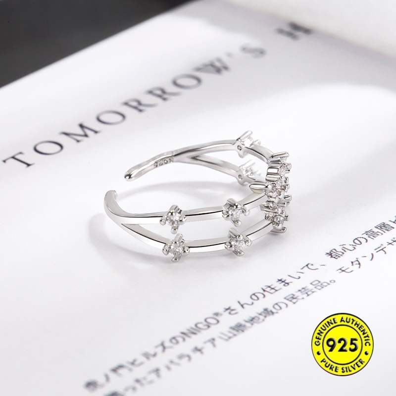 Nhẫn Hai Lớp S925 AAA Đính Đá Zircon Hình Bươm Bướm Có Thể Điều Chỉnh Lên Màu Nhanh