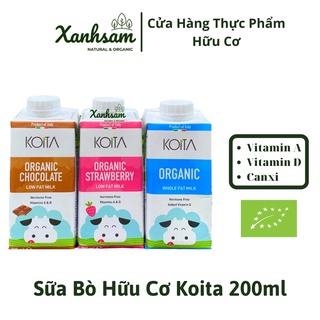 Sữa bò hữu cơ koita 200ml socola, dâu, nguyên kem - xanhsam organic