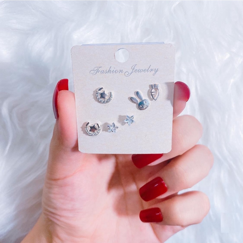 Sét 3 đôi bông tai bạc ta xinh xắn nữ tính - Trang sức bạc Evasilver