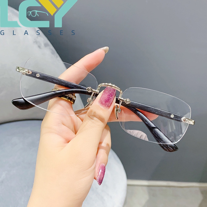 LCYY phiên bản Hàn Quốc của kính không gọng nam chống ánh sáng xanh gọng kính cổ điển giả gỗ-0 ° -5.0 °  6162