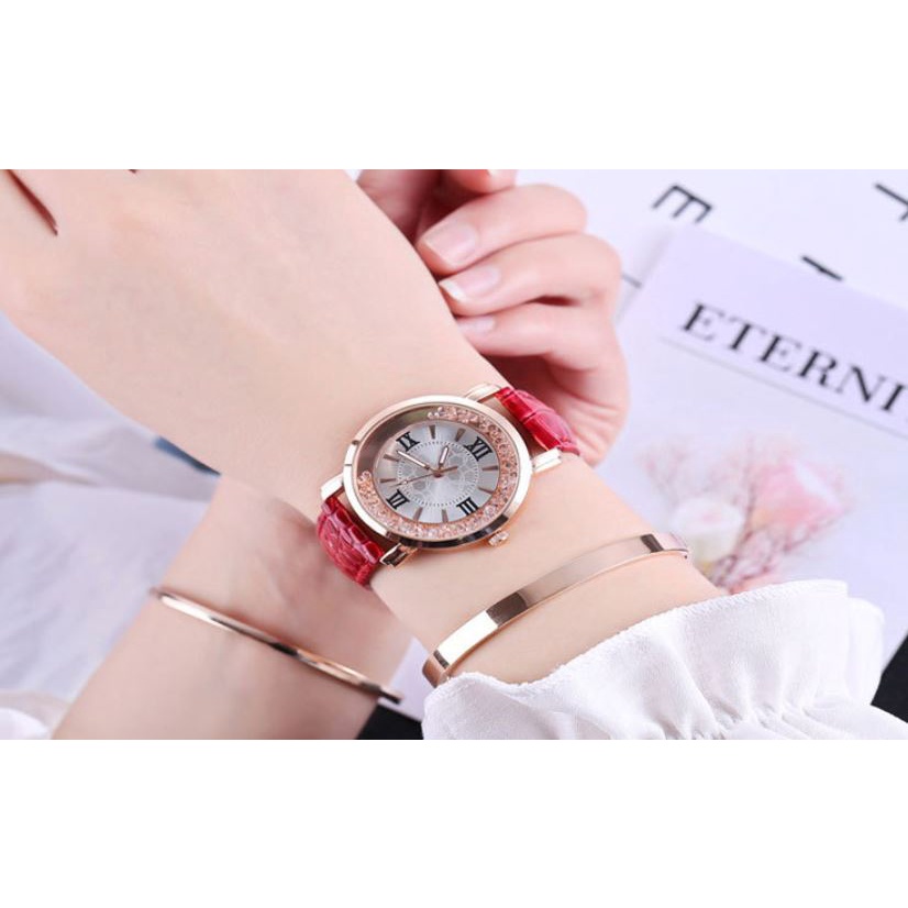 Đồng hồ nữ ZEXIL dây da mềm thiết kế hàn quốc đính đá kim cương nhân tạo sang trọng đeo cực sáng tay và nổi bật