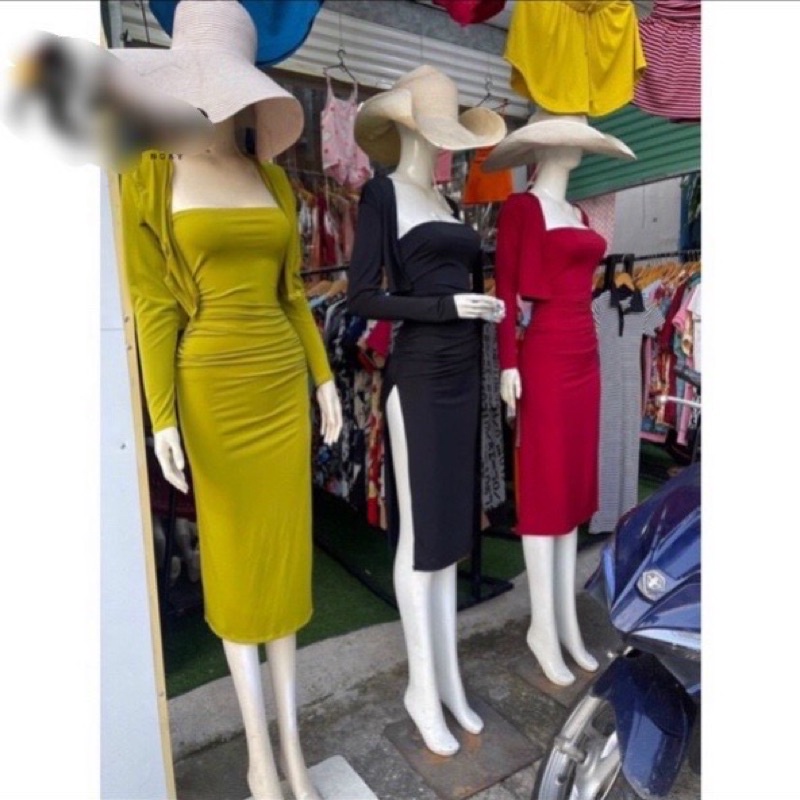 Đầm kèm áo khoác chất thun gân,áo đầm thun gân đầm body,váy hai dây,váy đầm dây
