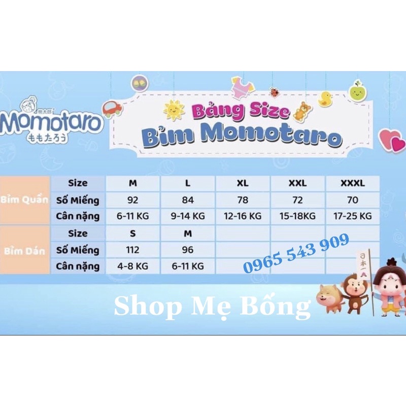 🍒Tã/Bỉm🍒Dán/Quần MOMOTARO  đủ Size S56-M48/M46-L42-XL39-XXL36-XXXL35