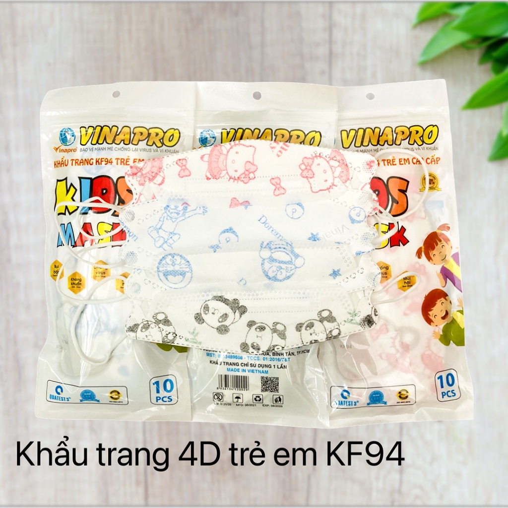 Khẩu trang 4D KF94 tiêu chuẩn Hàn quốc chất liệu PP gồm 3 lớp vải và 1 lớp giấy kháng khuẩn