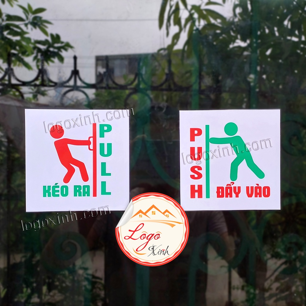 Bộ 2 Tem Kéo Ra-Đẩy Vào Dán Cửa, Chữ Push Pull Dán Cửa Kính, Màu Sắc Bắt Mắt, Giá Tận Gốc Tại Xưởng