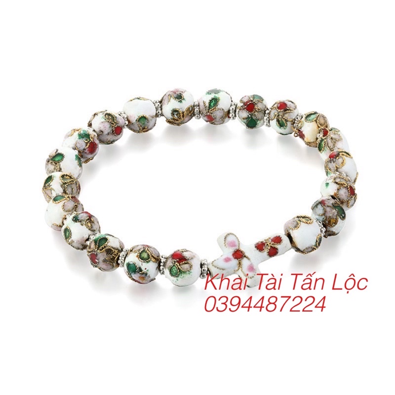 Vòng tay chuỗi hạt Mân Côi cầu nguyện tráng men kèm hộp sang trọng