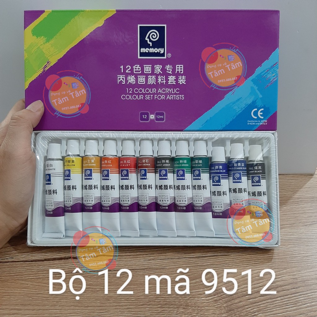 [ TÂM TÂM ]-Màu Acrylic Memory bộ 12 màu và bộ 18 màu- [GIẢM 20K-Giải tồn 2 hộp]